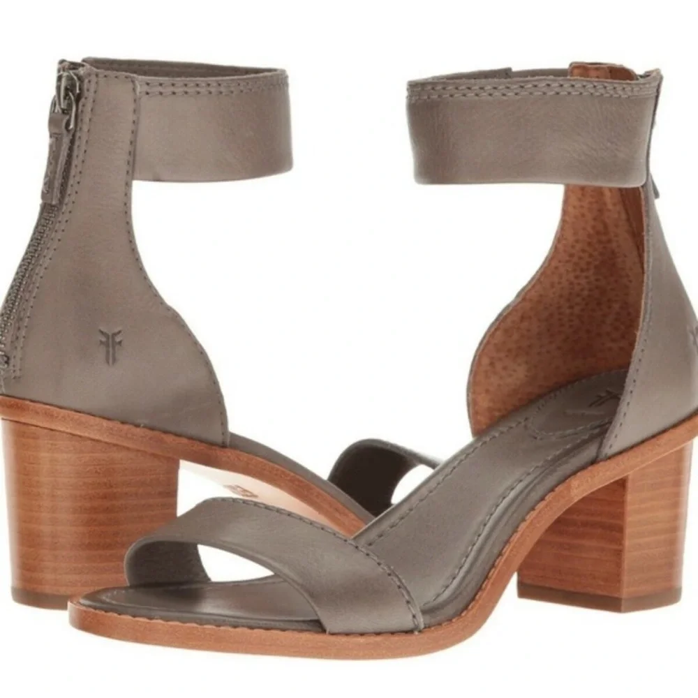 Frye Brielle Back Zip Block Heel Leather Block Gray Women's Sandals Size 6